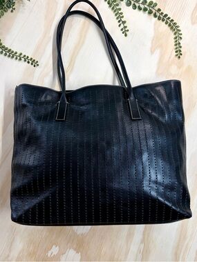 PRADA Black Glace Calf Perforated Leather Laser Cut Tote Bag